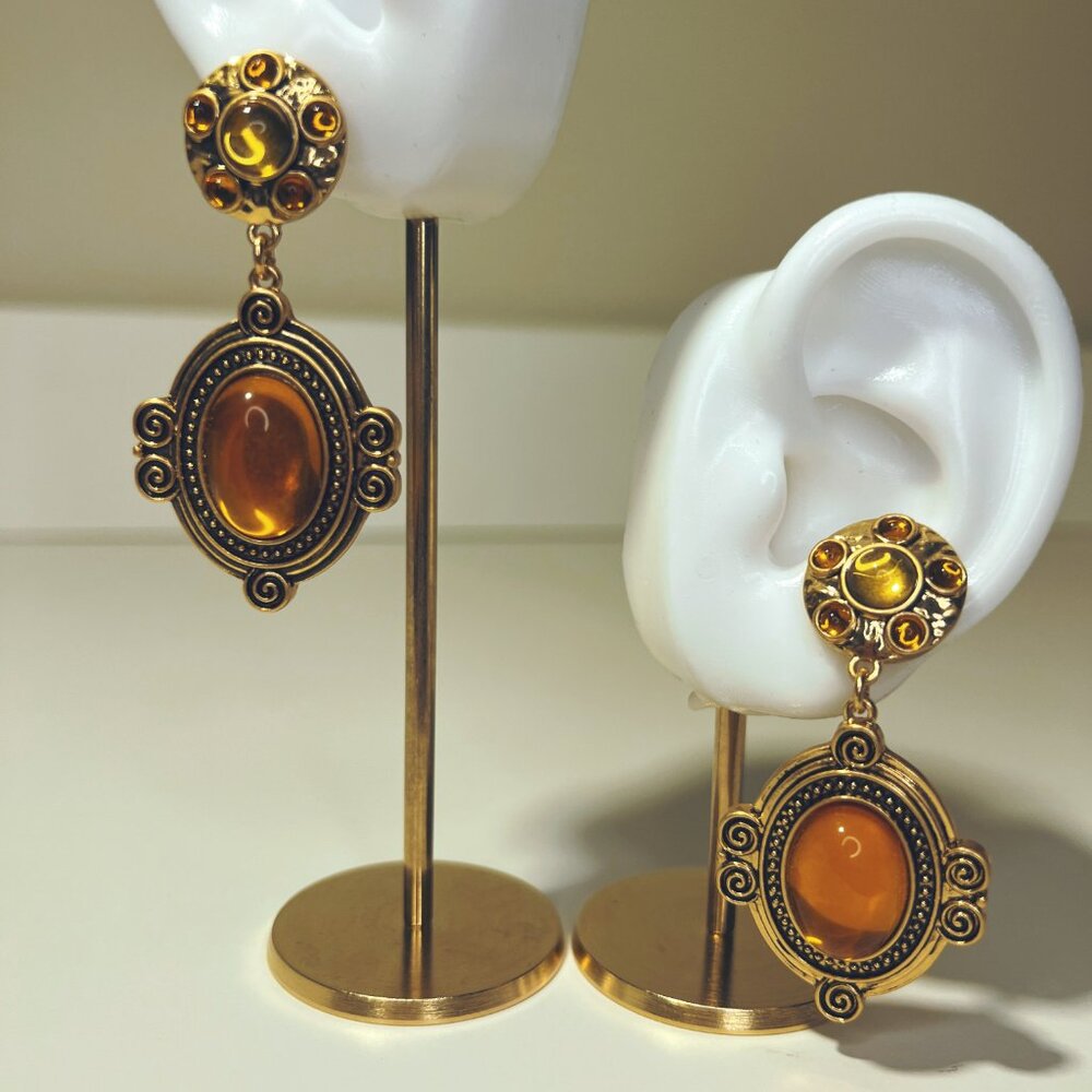 Vintage-Inspired Gripoix Glass Cabochon Earrings 925 Sterling Silver Posts